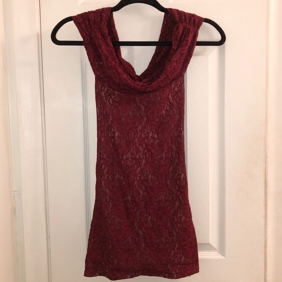 Moda International Burgundy Lace Top - Picture 1 of 3